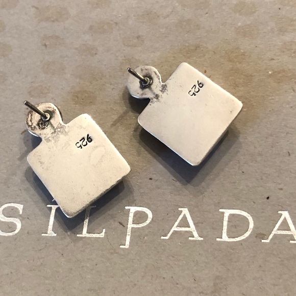 Rare Vintage Silpada Square Sterling Cubic Zirconia Post Earrings JP566 - Picture 8 of 9